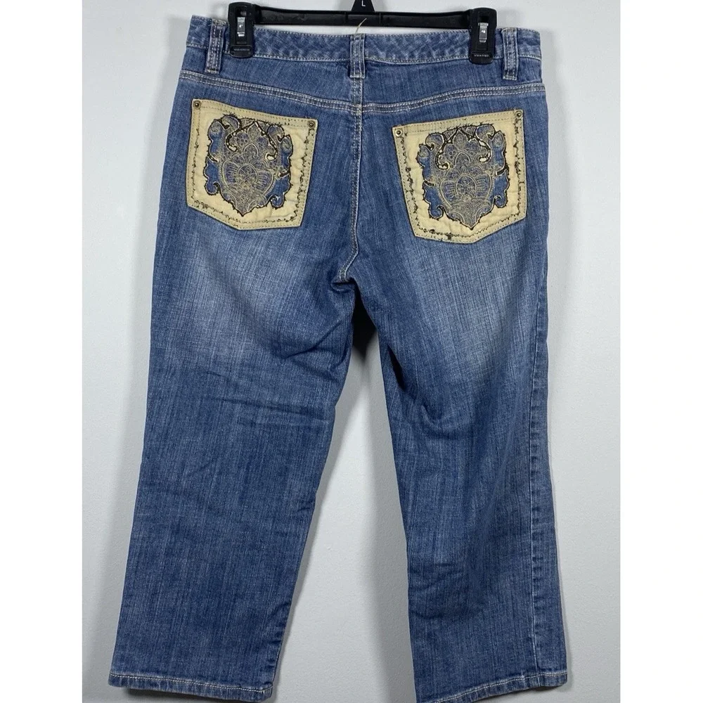 MICHAEL KORS Cropped Jeans Pockets Women's 8 Denim Capris Embroidered‎ Festival